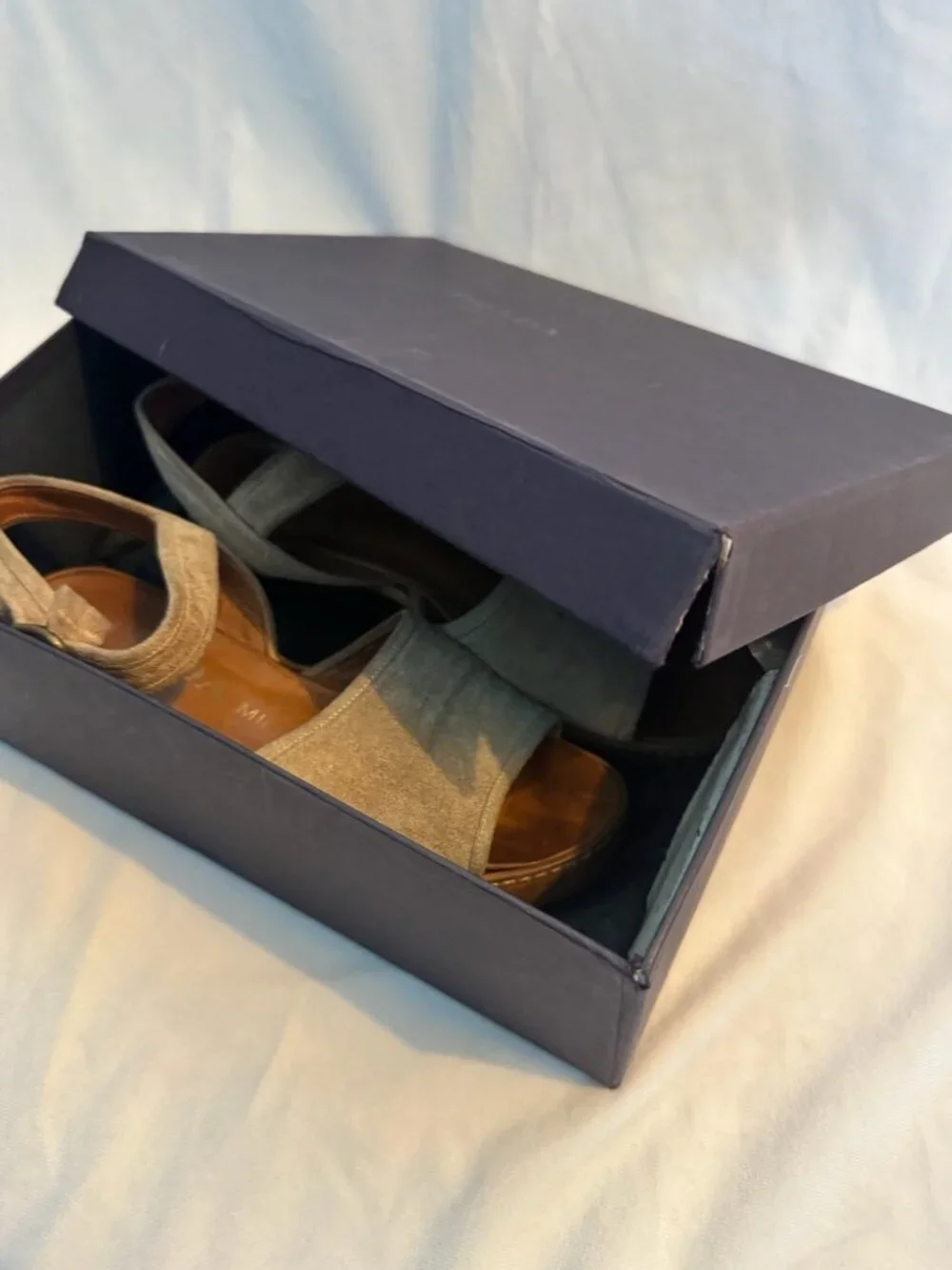 PRADA Milano Beige Suede Platform Wedge Sandals Ankle Strap 37.5 With Box